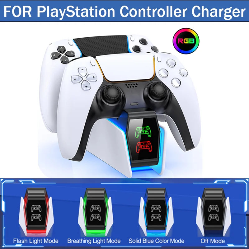 Station de charge de contrôleur RGB double rapide pour PS5 (DinoFire)