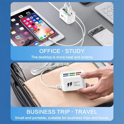 Chargeur USB rapide 6 en 1 multiprise - Station bureau, cordon 1m, adaptateur HUB USB, prises EU/US