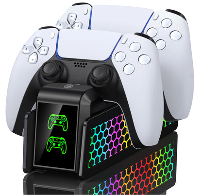 Station de charge de contrôleur RGB double rapide pour PS5 (DinoFire)