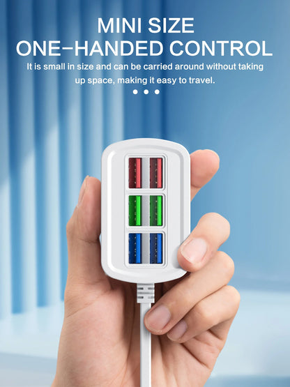 Chargeur USB rapide 6 en 1 multiprise - Station bureau, cordon 1m, adaptateur HUB USB, prises EU/US