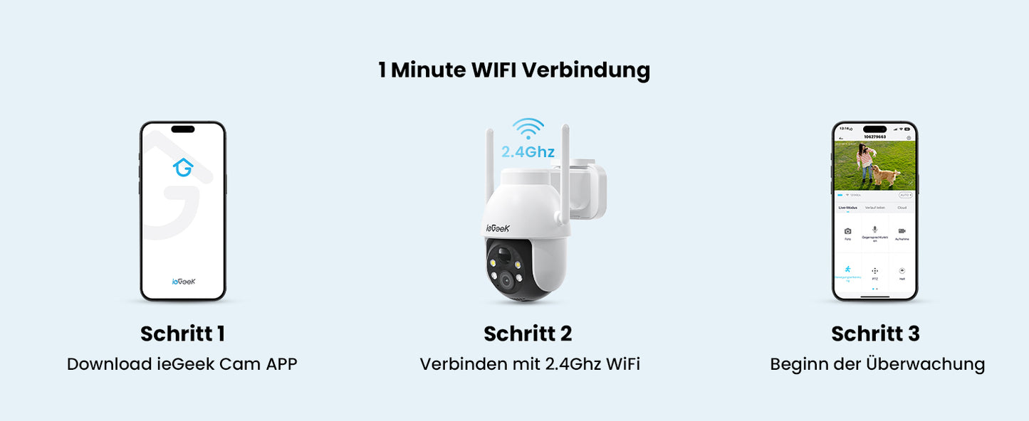 Caméra de surveillance extérieure WiFi ieGeek 2K PTZ – solaire, 360° couleur, détection humaine