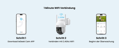 Caméra de surveillance extérieure WiFi ieGeek 2K PTZ – solaire, 360° couleur, détection humaine