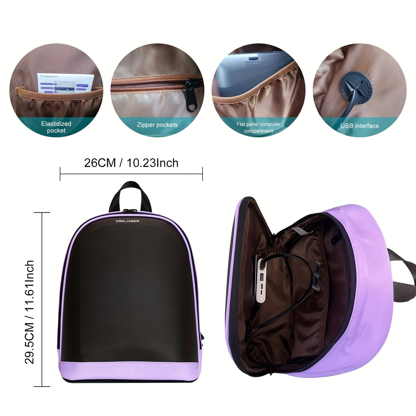 Sac à dos LED CRELANDER 30,48 cm – Écran programmable, sac à dos intelligent et tendance pour ordinateur portable, usage quotidien et déplacements